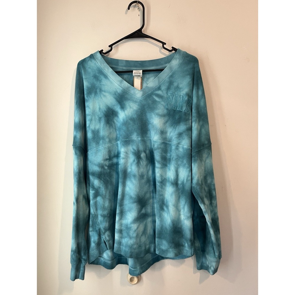 Victoria's Secret PINK Varsity Beach Terry V Neck Womans Medium Blue Tie Dye